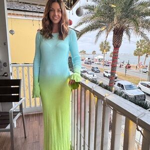 Gradient Blue and Green Maxi Dress